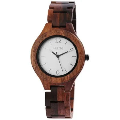 Produktbild von Raptor Damen Uhr Holz Armbanduhr braun gemasert Holzuhr RA10191-002