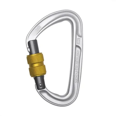 Alukarabiner Colt Screw von singing rock; silber mit goldener Schraubverschluss; für Klettern geeignet.