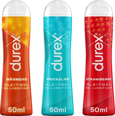 Produktbild von Durex Gleitgel 3er Funpaket Wärmend Prickelnd Strawberry Dosierflaschen à 50ml