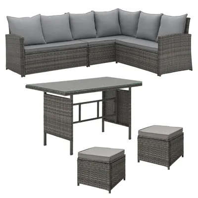 Produktbild von SVITA Monroe Garten-Lounge Set Polyrattan Lounge-Möbel Sitzgruppe Garten Grau