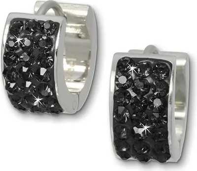 Produktbild von Amello Edelstahl Creolen Damen Zirkonia Ohrringe silber schwarz ESOS01S
