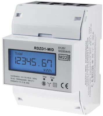 Produktbild von Drehstromzähler MID geeicht 3-phasig 10A, 230/400V, 4TE, digital LCD
