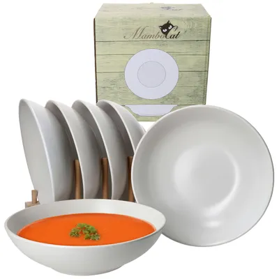 Produktbild von White Biata 6er Set Suppenteller tief 550ml Weiß matt 6 Personen Soup Bowl Schale