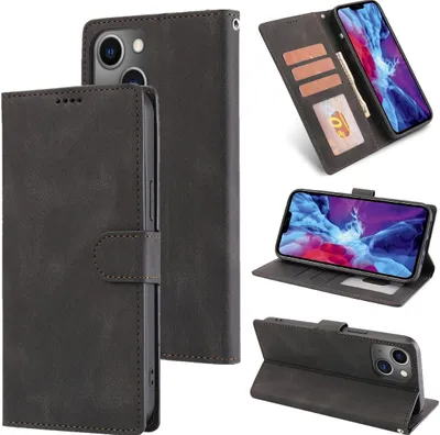 Produktbild von Mobigear Wallet Klapphülle für iPhone 14 - 3 Kartenfächer mit Standfunktion Kunstleder Schwarz