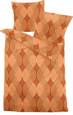 Produktbild von JACK by Dormisette Fein Biber Bettwäsche 2 tlg. Wellen Linie Orange Braun Modern Reißverschluss, Größe:135x200cm Bettwäsche