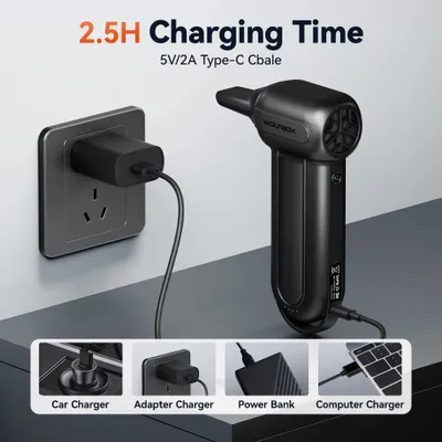 Image de Souffleur d'air comprimé électrique - DF100 - Sans fil - Rechargeable - Batterie incluse - Portable pour la voiture, la maison et l'ordinateur - Noir