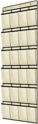 Image de Étagère à chaussures - 24 compartiments - Étagère à chaussures suspendue derrière la porte - avec 4 crochets - Peu encombrante - Beige - 1 pièce