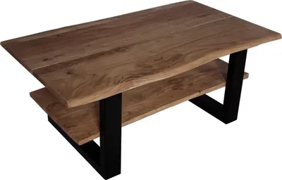Produktbild von Couchtisch Baumkante 115 x 65 cm Akazie massiv + nussbaumfarben schwarz PATRICK