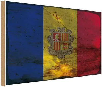 Produktbild von vianmo Holzschild 30x40 cm Andorra Andora Flagge Fahne Wappen