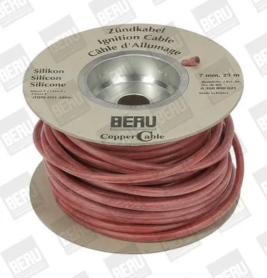 A spool of red ignition cable is shown on a white and light gray background.