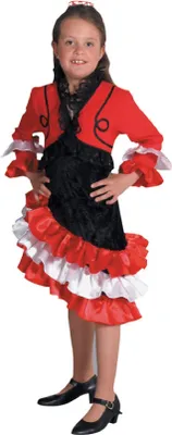 Produktbild von M208004-140-A rot-schwarz-weiß Kinder Mädchen Flamenco Kleid Spanierin Gr.140