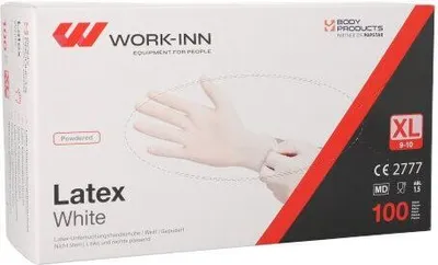 Produktbild von "WORK-INN" Handschuhe, Latex gepudert "White" weiss - natur Größe: XL