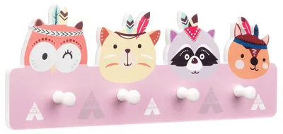 Produktbild von Kinderkleiderständer mit 4 Haken und Tiermotiv