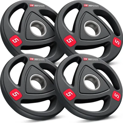 Obrázok produktu pre Hop-Sport liatinové taniere, robustná olympijská sada tanierov 4x5 kg, pre činky ø 50 mm, protišmykový a pogumovaný povrch
