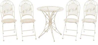 Produktbild von Set Garnitur Garten Tisch und 4 Stühle Eisen Gartenmöbel Antik-Stil creme weiss