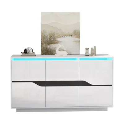 Produktbild von Anrichte,Sideboards Mit 3 Türen,vielseitig einsetzbar Kommode mit verstellbaren Trennwänden,breite grifflose Schließfächer,Beistellschrank mit LED