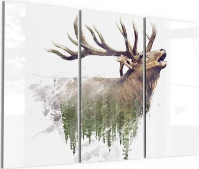 Produktbild von DEQORI Glasbild Echtglas 3x50x100 cm 'Hirsch röhrt im Wald' Wandbilder XXL groß