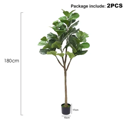 Produktbild von Künstliche Geigenfeige Ficus lyrata - Baum im Topf - 2er-Set - 180 cm hoch - Kunststoffblätter - Für Bodenaufstellung