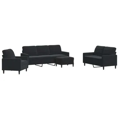 Produktbild von vidaXL 4-tlg. Sofagarnitur mit Kissen Schwarz Samt