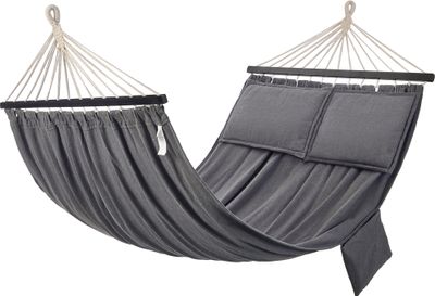 SONGMICS Hängematte, 210 x 150 cm, mit 2 Kissen, bis zu 300 kg belastbar, grau
