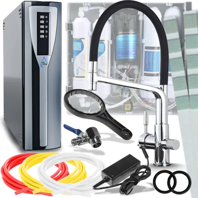 Immagine prodotto di Rubinetto da cucina a 3 vie Ari Flexible, miscelatore lavello cucina con doccetta estraibile e girevole 360, cromato, per filtro acqua