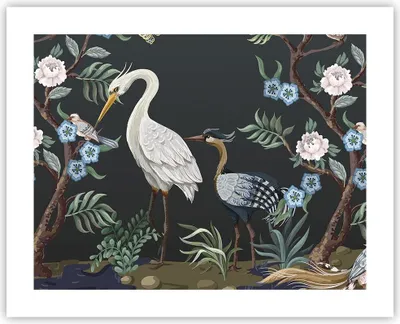 Produktbild von Poster - Poster ohne Rahmen - Asiatisch Reiher Blumen - 50x40 cm - Wand Bild - Wanddeko - Wandbilder - Kunstposter - Wandposter - Bilder - Kunstdruck - Wanddekoration - Wandbild - P2XAA50x40-4699