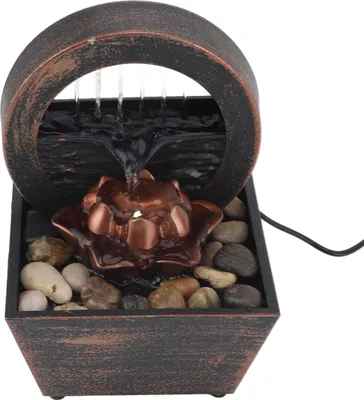 Image de Fontaine à eau de table USB avec lumières LED Décoration de fleurs dorées Ornements de fontaine à eau en pierre pour le salon et le bureau