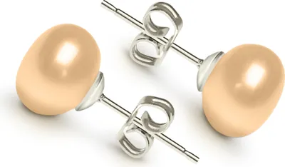 Produktbild von Autiga Perlen Ohrstecker Ohrringe Süßwasser Damen 925 Silber Zuchtperlen orange 7 mm AAA Süßwasser abgeflacht 925 Silber plattiert