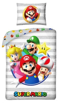 Produktbild von Super Mario Bettbezug 140x200 cm + Kissenbezug 60x70 cm – Hautfreundliche Bettwäsche für Kinder