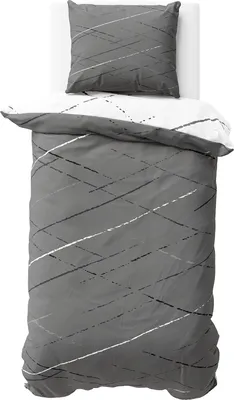 Produktbild von Bettwäsche 155x220 cm Baumwolle Grau Weiß Streifen Bettbezug PolyBaumwolle Wendebettwäsche mit Reißverschluss