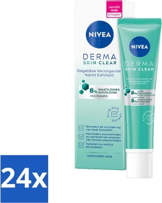 Produktbild von NIVEA – Nachtpeeling – DERMA Skin Pure Tagespflege – Mit Salicylsäure (AHA), Glykolsäure & Niacinamid – Gegen Akne & Mitesser – 40 ml - Vorteilspack - 24 Stücke