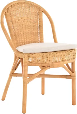 Produktbild von KRINES HOME  Stapelbarer Rattan-Stuhl Klassik in der Farbe Honig inkl. Polster, Küchenstuhl aus Natur Rattan
