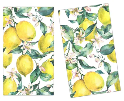Produktbild von Spritzschutz Herdabdeckplatte Schneidebrett aus Glas Zitronenmuster 2-Teilig (60x52cm)
