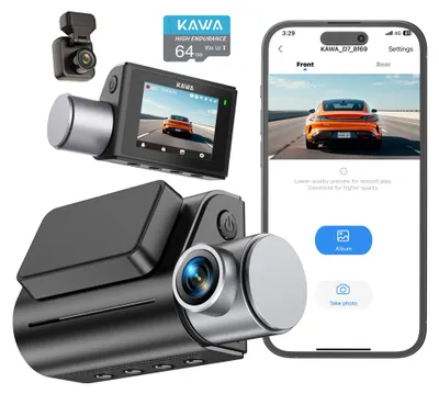 Imagen del producto de Cámara de tablero 4K frontal + 1080P trasera - Control por voz, GPS, Wi-Fi - Lente gran angular de 150 grados - Color