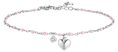 Productafbeelding van Stalen ketting met roze parels en een hartvormig bedel, model CV156