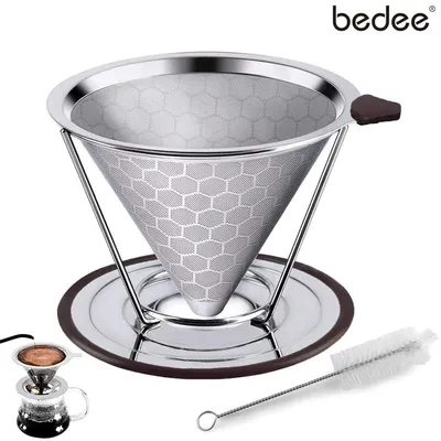 Produktbild von Permanenter Kaffeefilter aus Edelstahl, Papierloser Kaffeefilter zur Herstellung von manuellem Kaffee, Wiederverwendbarer Kaffeetropfer mit doppeltem Edelstahlgewebe und Silikongriff
