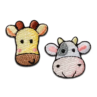 Produktbild von Mono Quick Giraffe und Kuh 2 Stück Tier - Aufnäher, Bügelbild, Aufbügler, Applikationen, Patches, Flicken, zum aufbügeln, Größe: 2,2 x 2,3 cm