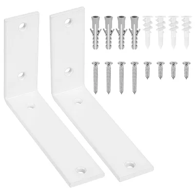 Image de Support mural pour étagères, lot de 2, métal, angle, blanc, 150 x 100 x 38 mm