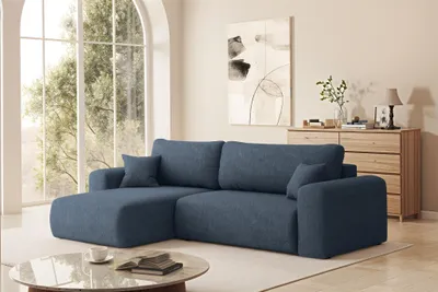 Produktbild von Ecksofa Schlafsofa FLORA Stoff Verita Dunkelblau Ottomane Links