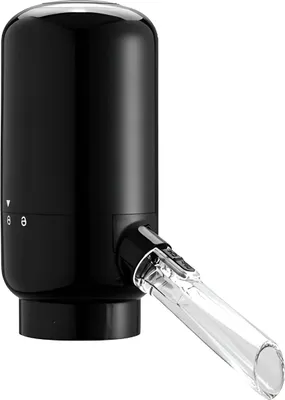 A black electric wine dispenser with a clear spout is shown against a white background.