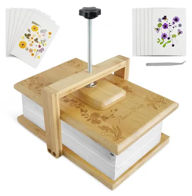 Blumenpresse aus Holz, DIY-Set mit 6 Papieren, 29,5 x 18 cm