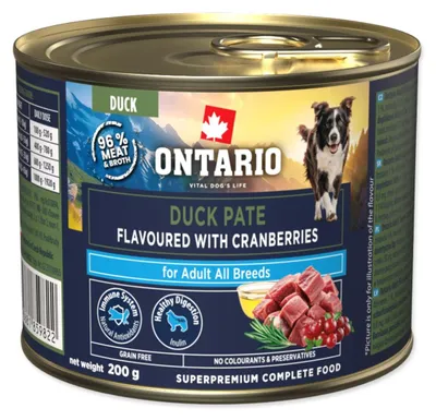 Imagen del producto de Conserva Ontario para perros adultos, paté de pato con sabor a arándanos, 200g