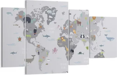 Produktbild von Bild auf Leinwand - Leinwandbild - 4 Teile - Karte die Welt Kontinente - 120x70cm - Wand Bild - Wanddeko - Wandbilder - Leinwanddruck - Bilder - Wanddekoration - Leinwand bilder - DL120x70-5033