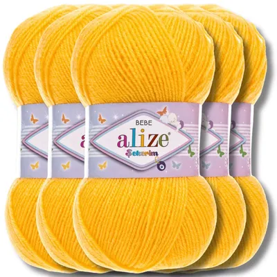 Productafbeelding van Alize 5x 100g Sekerim Baby Wol, effen, geschikt voor breien en haken (Kleur: Goudgeel - 566)