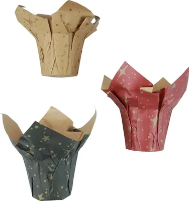 Produktbild von Weihnachtlicher Übertopf Papier mit Sternen Rot/Anthrazit/Natur Ø9,5cm H10cm 9er Set, 9 Stück