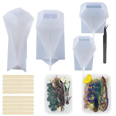 Immagine prodotto di Stampo in silicone a forma di torre di cristalli, confezione da 4 pezzi. Stampi per la creazione di gioielli con fiori secchi e pinzette