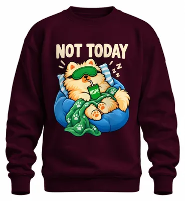 Obrázok produktu pre Tričko s potlačou "Not Today" s motívom pomeránskeho psíka, nápis "Faul Schlafen Chillen", model Zwergspitz, farba bordová, veľkosť XXL