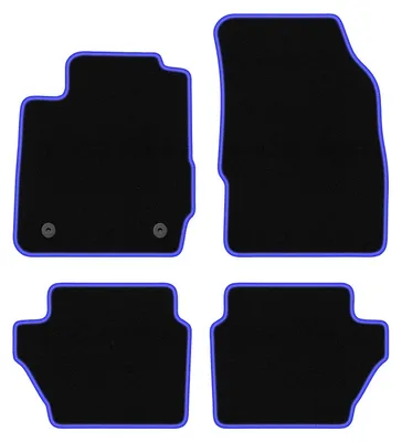Zdjęcie produktu dla Dywaniki samochodowe welurowe CARLUX-BLUE do: Ford Fiesta MK7 (2011-2017, hatchback) czarne z niebieskim obszyciem, z mocowaniami