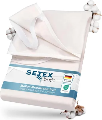 Produktbild von SETEX Molton Matratzenschutz, 200 x cm, Eckgummis, Matratzenschoner aus 100 % Baumwolle, Basic, Naturfarben, Natur, Beige