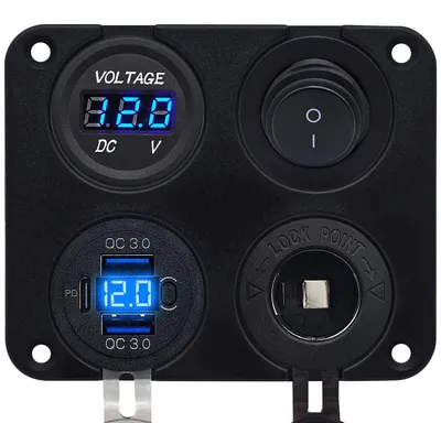 Produktbild von ProRide 12V USB-Ladegerät 3 Ports QC3.0, Voltmeter, Schalter, 12/24V